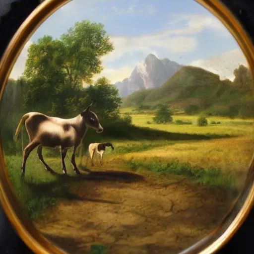 Prompt: pastoral scene with mirror anamorph