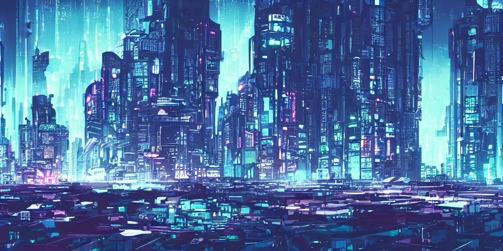 Image similar to city in the style of cyberpunk, singular gigantic building focus, space sky, anime illustration,