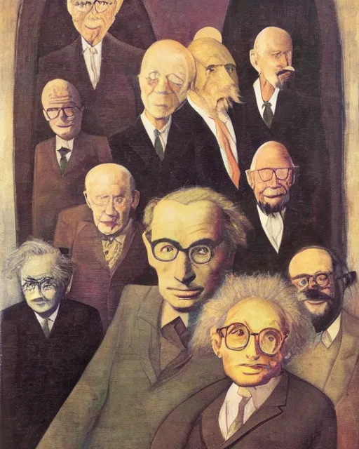 Prompt: portrait isaac asimov stephen hawking albert einstein isaac newton greg rutkowski dan witz paul klee jamie wyeth victo ngai