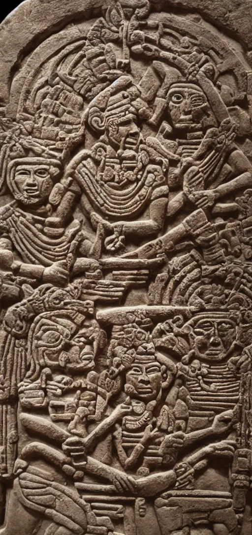 Image similar to a nicely lit high definition digital 8 0 mm photo of ancient mayan wall sculpture engraving about aliens and marijuana