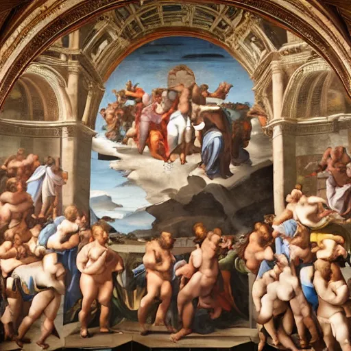 Prompt: kanye west in the sistine chapel, 4 k, renaissance painting, beautiful, by michelangelo