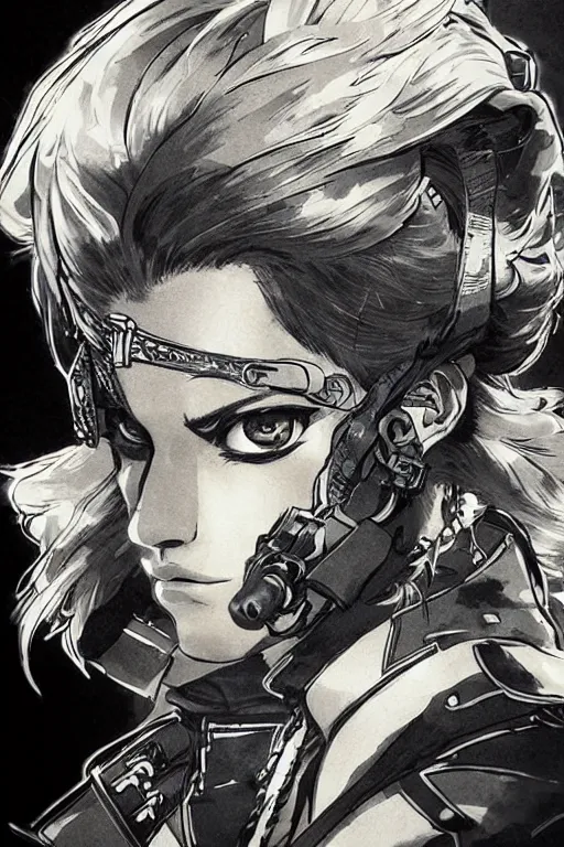 Image similar to beautiful portrait of a female officer wearing a fancy naval uniform, eyepatch, concept art by yoji shinkawa, felt tip pen, intricate detail, sharp focus, illustration