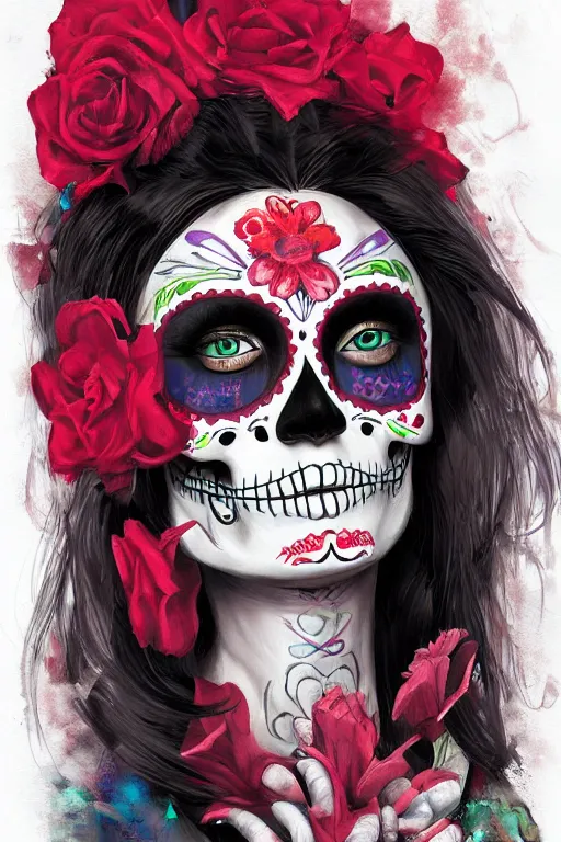 Image similar to Illustration of a sugar skull day of the dead girl, art by Eddie Mendoza