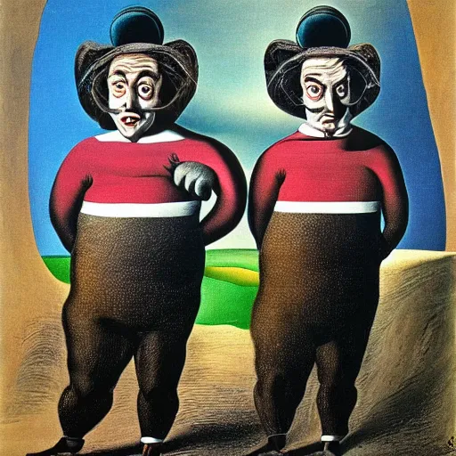 Prompt: portrait of the twins tweedledee and tweedledum by salvador dali