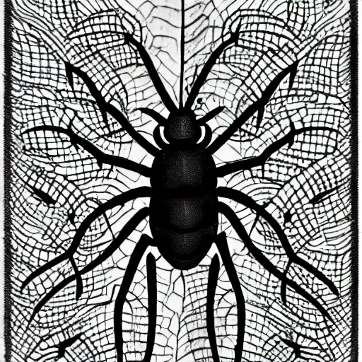 Image similar to fireant, black and white, botanical illustration