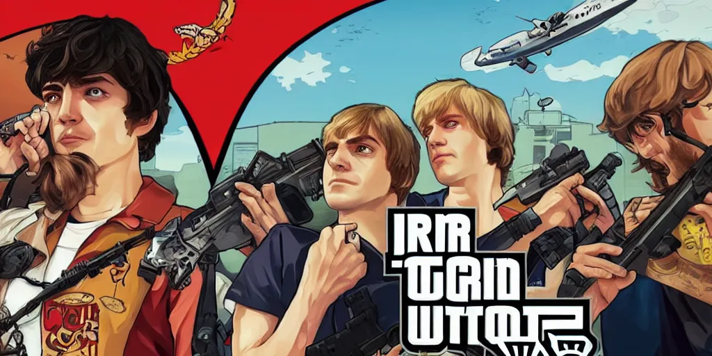 Prompt: Meteos and Sneaky GTA V Cover art