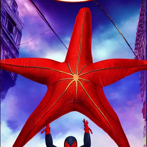 Image similar to patrick star as spiderman movie poster