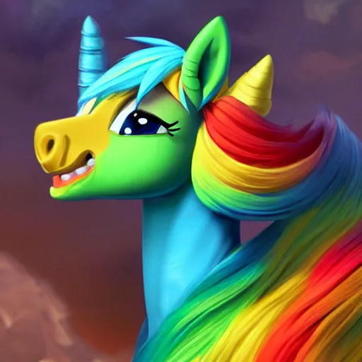 Image similar to hyperrealistic rainbowdash pony, stunning 3 d render inspired by istvan sandorfi & greg rutkowski & mike judge, perfect symmetry, dim volumetric cinematic lighting, 8 k octane comprehensive render, extremely mega hyper - detailed and lifelike attributes & atmosphere, intricate, realistic flesh texture, masterpiece, artstation, stunning,