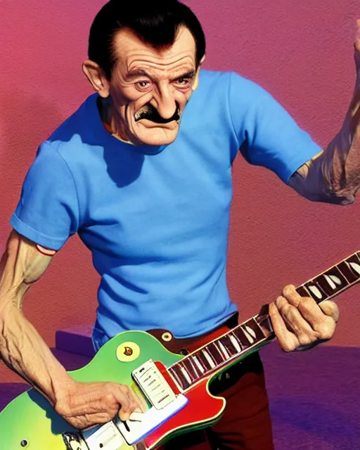 Prompt: barry chuckle ( shredding on a gibson les paul, art by glenn fabry and frank frazetta, 3 d rendering by beeple, 8 k )