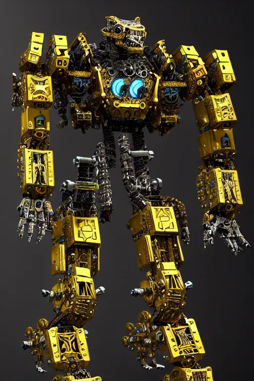 Image similar to a intricate ornate boxing humanoid mecha, punk, by war robots, real steel ( 2 0 1 1 ), westworld and pacific rim movie and ps 5 game machine warrior 5, cryengine, frostbite 3 engine, blue and yellow scheme, sharp focus, 8 k, high definition, insanely detailed, soft lighting, smooth face