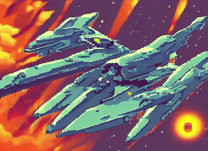 Image similar to spaceship shmup style, r-type, retro, pixel