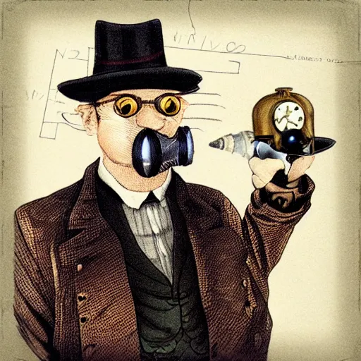 Image similar to mr. white wearing a hat with a steampunk monocle,