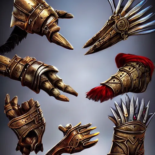 Prompt: warrior Gauntlet fist, war theme gauntlet fist, fantasy gauntlet of warrior, armored gauntlet fist, fiery coloring, epic fantasy style art, fantasy epic digital art, epic fantasy weapon art