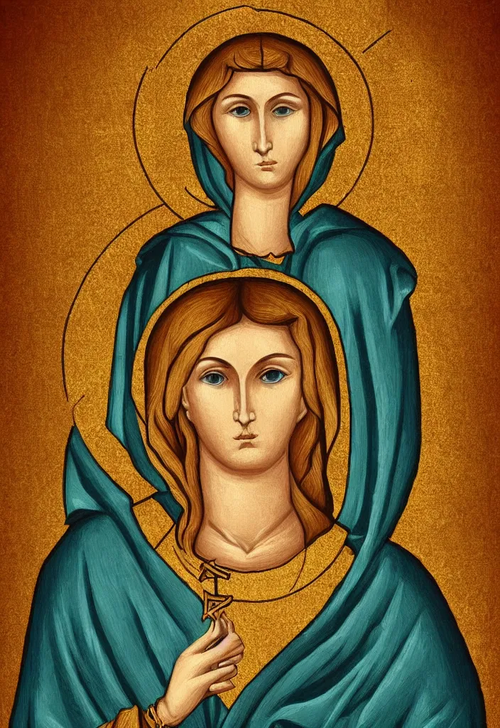 Image similar to saint mary reimagined as digital art by theophilia from deviantart, gold background, very detailed,