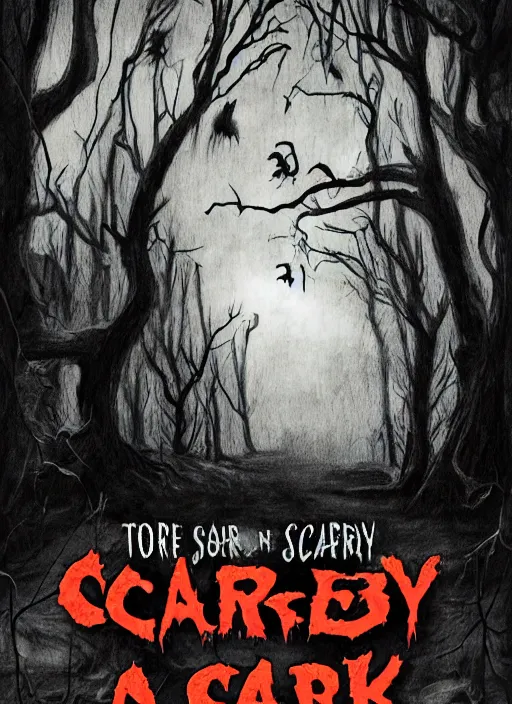 Prompt: book cover of scary stories to tell in the dark paperback novel