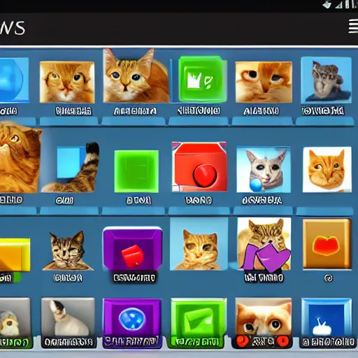 Image similar to screenshot ui of a windows xp application for cats to manage their collection of toys