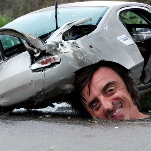 Prompt: Richard Hammond crashing a car