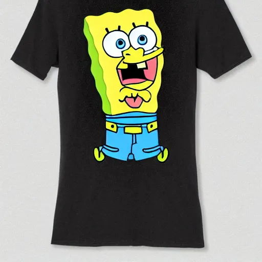 Prompt: spongebob squarepants in t-shirt with bitcoin print