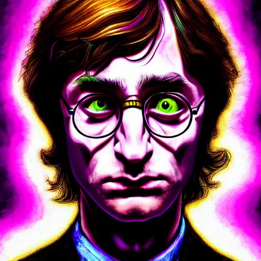 Image similar to An extremely psychedelic portrait of Harry Potter, surreal, LSD, face, detailed, intricate, elegant, lithe, highly detailed, digital painting, artstation, concept art, smooth, sharp focus, illustration