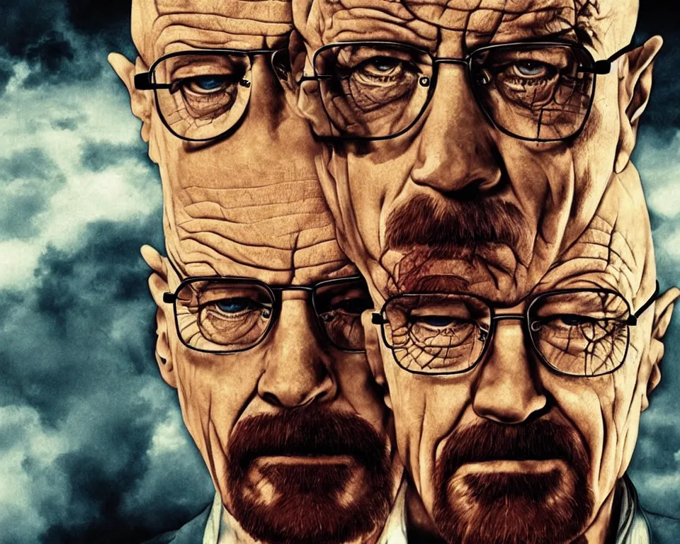 Prompt: A horror movie poster featuring Walter White