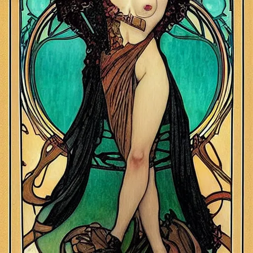 Image similar to eva green, mucha style, art nouveau,