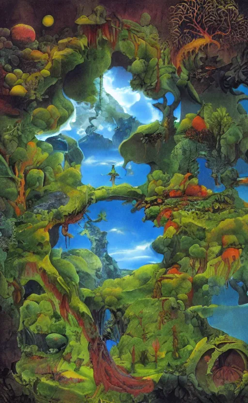 Image similar to the other world in the style of Roger Dean, 35mm