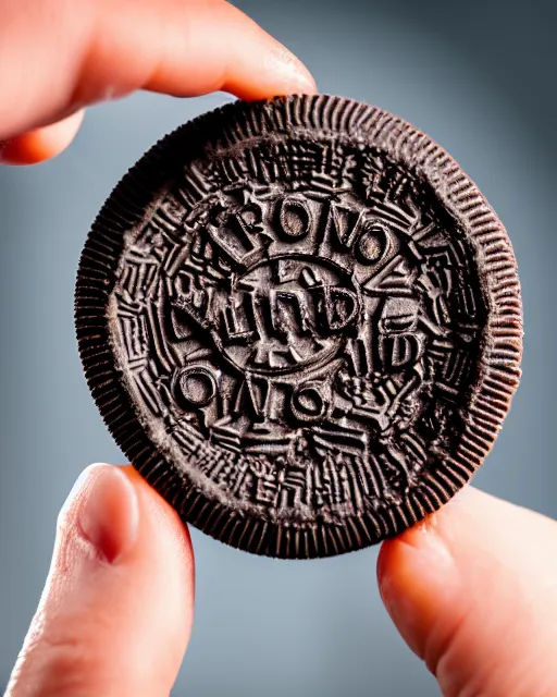 Image similar to dlsr food photograph of a hand dipping an oreo in beer, bokeh, studio lighting, 5 0 mm f 1. 4