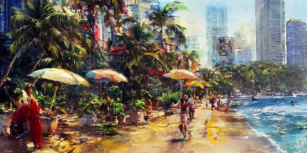 Image similar to colombo sri lanka cityscape, ocean, art by Daniel F. Gerhartz