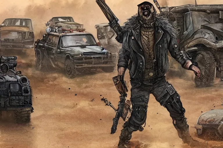 Image similar to a good ol'otter fursona ( from the furry fandom ), heavily armed and armored facing down armageddon in a dark and gritty version from the makers of mad max : fury road. witness me.