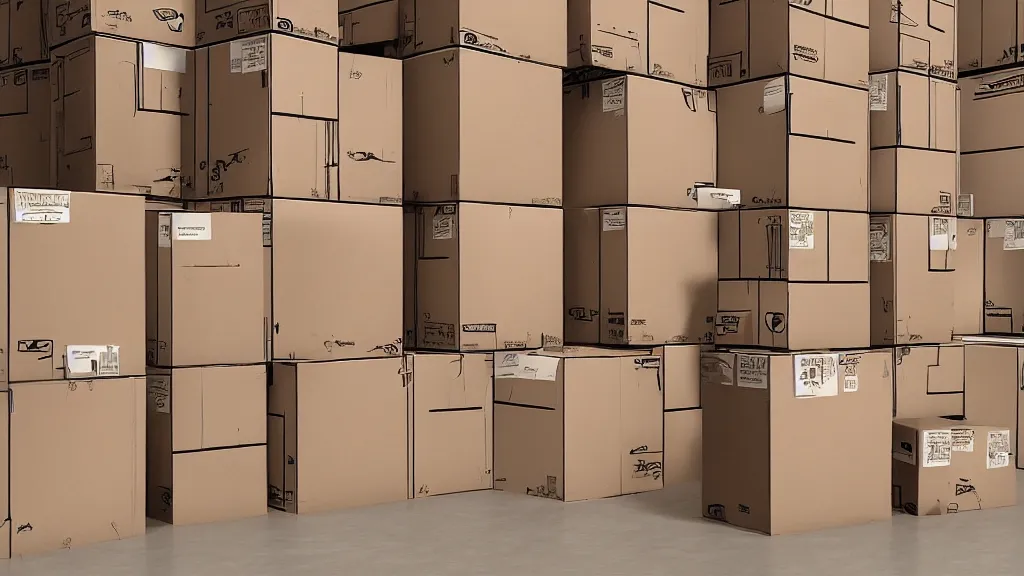 Prompt: boxes in a warehouse. ambient occlusion light.
