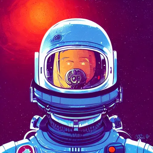 Image similar to portrait of a future cosmonaut with helmet having cybernetics and wirings, d & d, trending on artstation, art by rossdraws, petros afshar, tom whalen, laurie greasley and greg rutkowski and ilya kuvshinov, global illumination