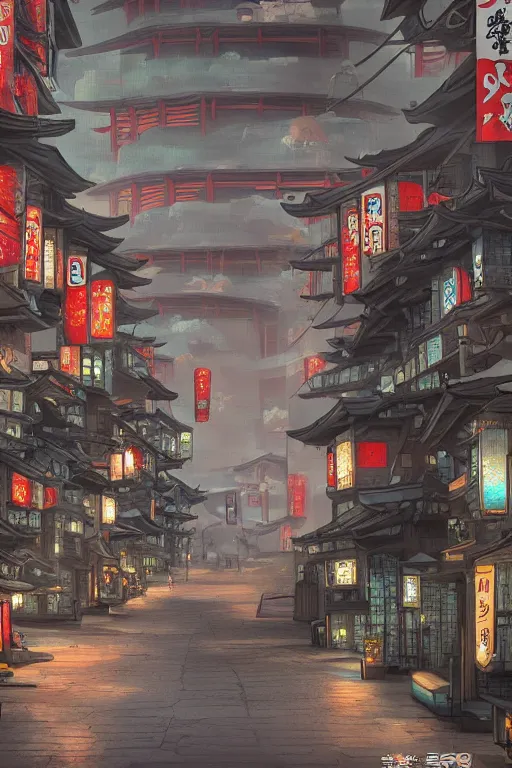 Image similar to ninja in a futuristic japanese village, trending on artstation, digital art,