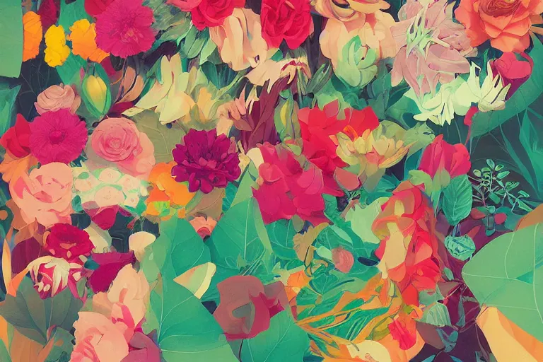 Prompt: flower art by Sachin Teng, beautiful lush colors