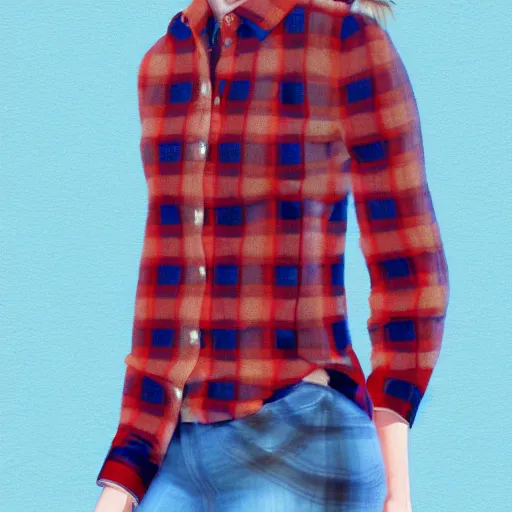 Image similar to max caulfield wearing a red plaid flannel shirt, fantasy, intricate, young and cute, highly detailed, digital painting, artstation, concept art, smooth, sharp focus, illustration, unreal engine, life is strange, Edouard Caplain