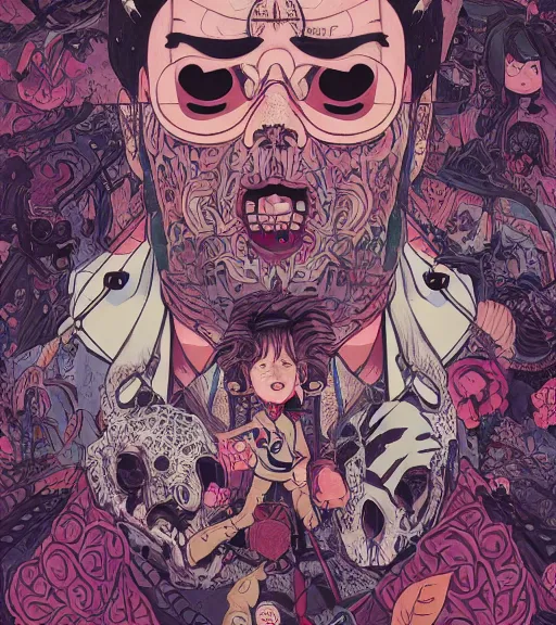 Prompt: portrait, nightmare anomalies, leaves with a yakuza by miyazaki, violet and pink and white palette, illustration, kenneth blom, mental alchemy, james jean, pablo amaringo, naudline pierre, contemporary art, hyper detailed