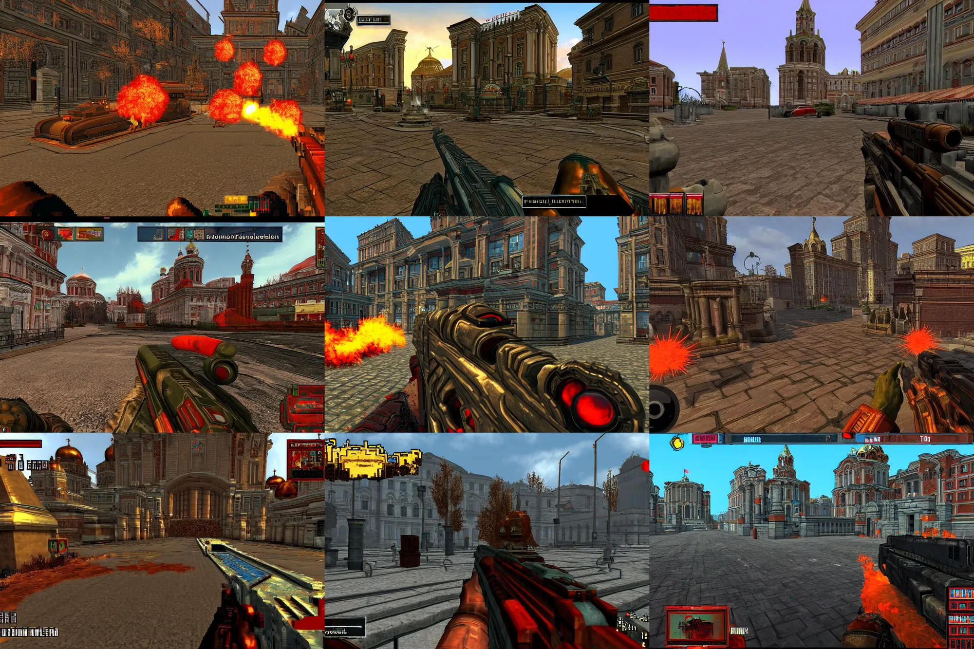 Prompt: russian city in a screenshot of the video game doom, st petersburg