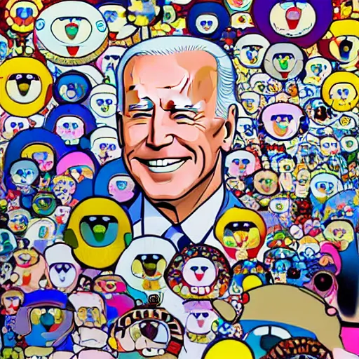 Image similar to a portrait of joe biden in the style of takashi murakami 4 k
