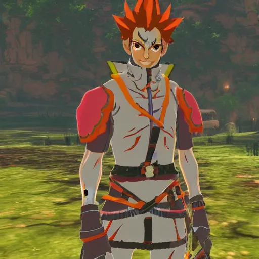 Image similar to hisoka in breath of the wild, screenshot, sharp, uhd 4 k