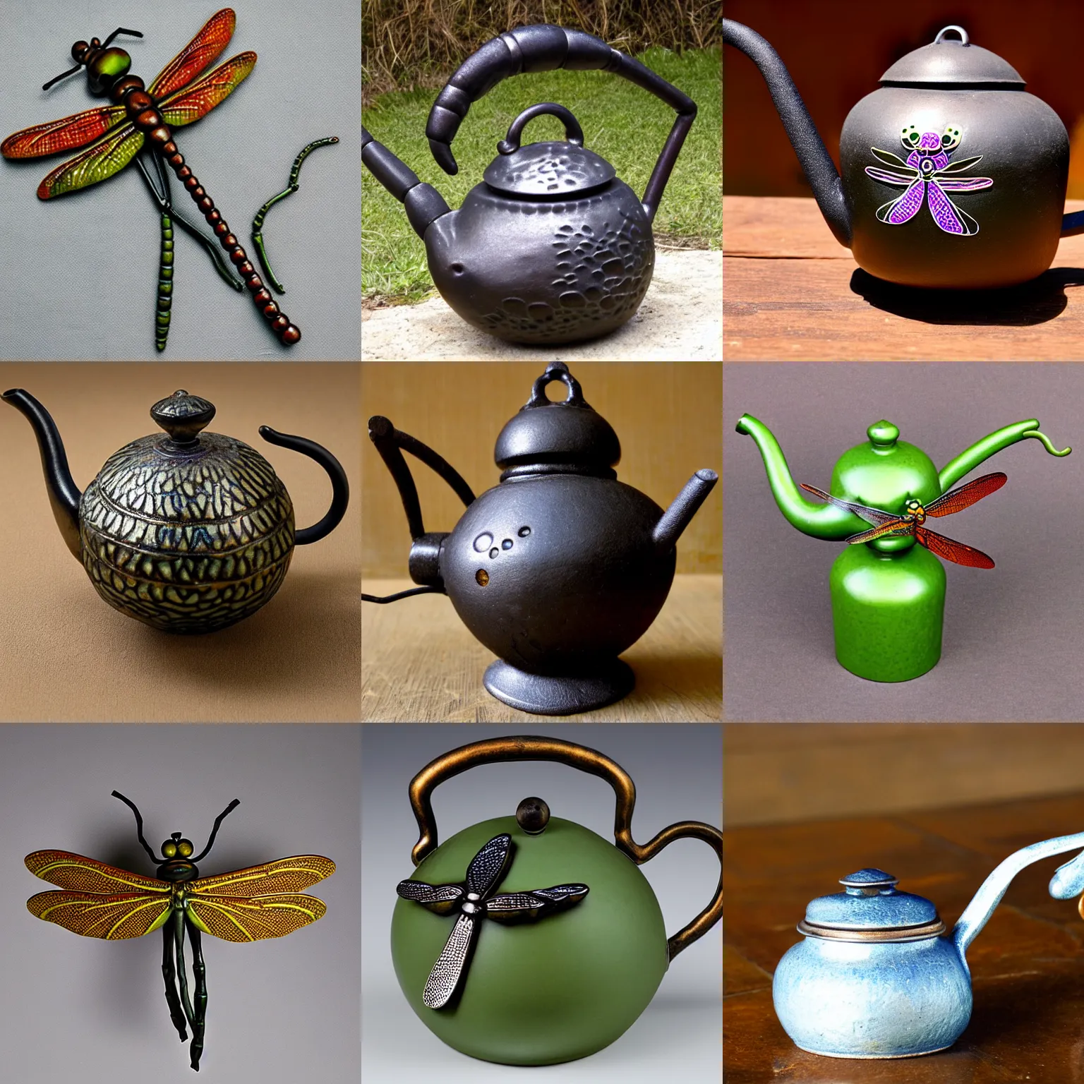 Prompt: , an artisan dragonfly-teakettle in the shape of a dragonfly