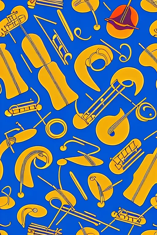 Prompt: seamless 2 d pattern of abstract musical instruments, highly detailed, designed by tarsila do amaral, graphic design, 8 k, 4 k