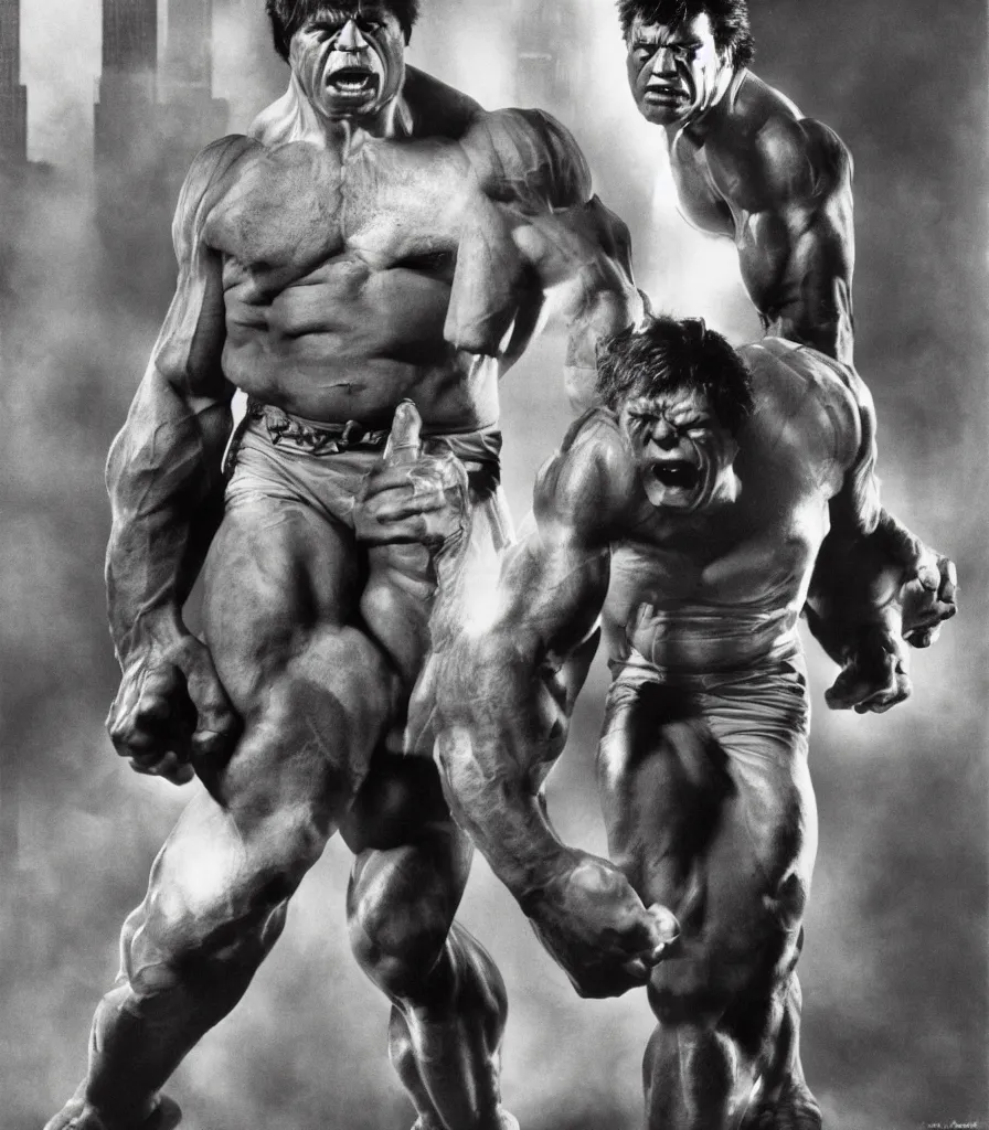 Image similar to a color photo portrait of the incredible hulk looking angry in new york city by richard avedon dramatic lighting.