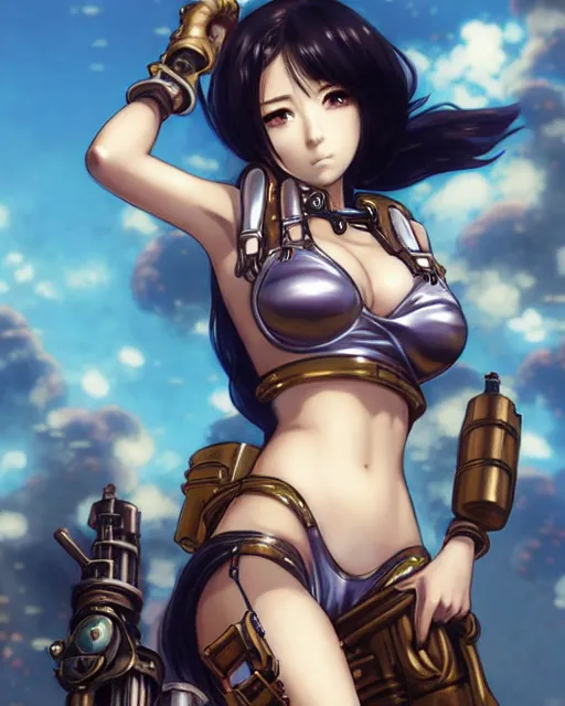 Image similar to portrait Anime Girl in bikini armor steampunk cute-fine-face, pretty face, realistic shaded Perfect face, fine details. Anime. Bioshock steampunk realistic shaded lighting by katsuhiro otomo ghost-in-the-shell, magali villeneuve, artgerm, rutkowski Jeremy Lipkin and Giuseppe Dangelico Pino and Michael Garmash and Rob Rey