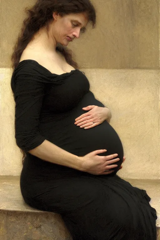 Image similar to pregnant widow in black dress, by Alyssa Monks, Bouguereau
