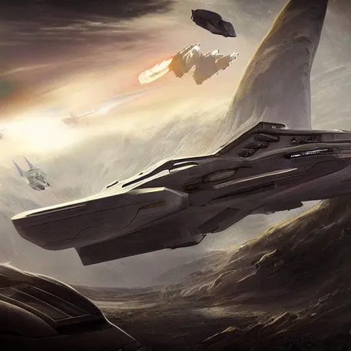 Image similar to epic photo, futuristic starship, halo, military, highly detailed