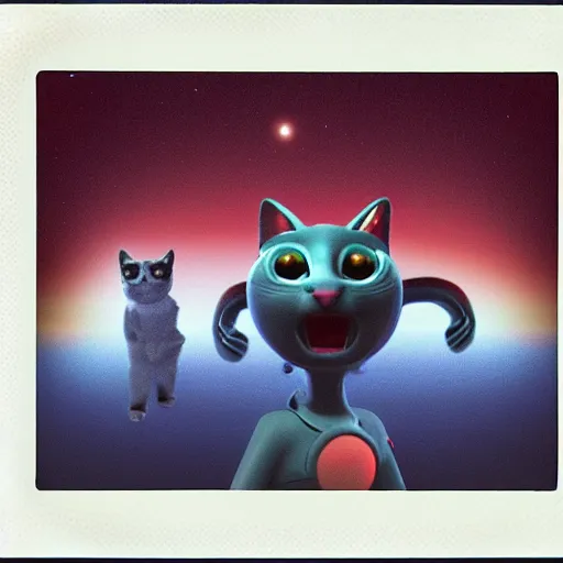 Prompt: cat and aliens on mars, polaroid, cinema 4d