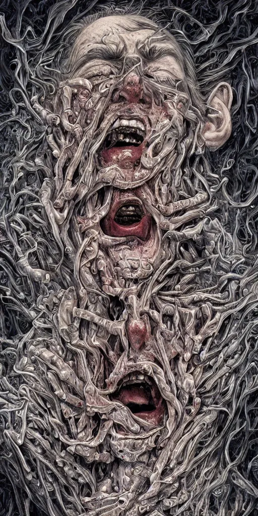 Prompt: insanely surreal depiction of god's in immense pain, hyper detailed by random artists