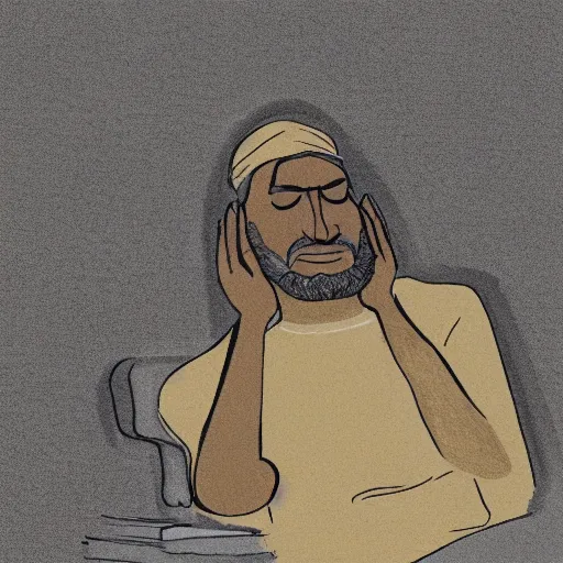 Prompt: Indian man sleeping during a university lecture, digital art, epic lighting