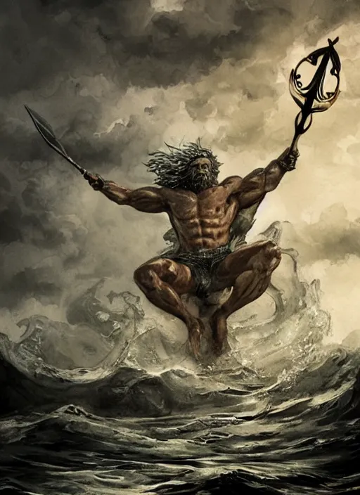 Prompt: Poseidon with crown and trident rising from the ocean, watercolor, dramatic lighting, cinematic, establishing shot, extremly high detail, foto realistic, cinematic lighting, pen and ink, intricate line drawings, by Yoshitaka Amano, Ruan Jia, Kentaro Miura, Artgerm, post processed, concept art, artstation, matte painting, style by eddie mendoza, raphael lacoste, alex ross