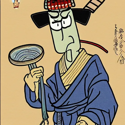 Prompt: squidward as Samurai Ukiyo-e style