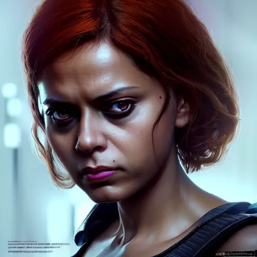 Prompt: Mamata Bannerjee as black widow, au naturel, hyper detailed, digital art, trending in artstation, cinematic lighting, studio quality, smooth render, unreal engine 5 rendered, octane rendered, art style by klimt and nixeu and ian sprigger and wlop and krenz cushart